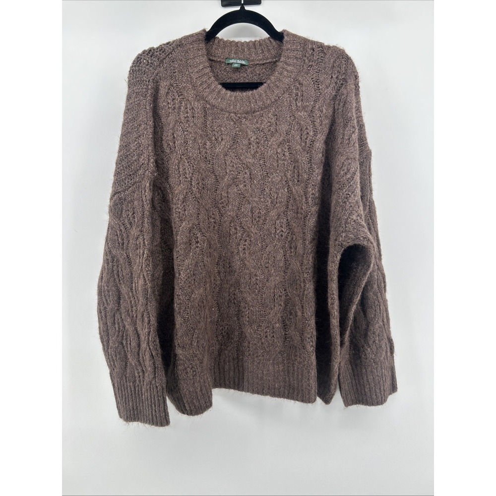 Wild Fable Brown Cable Knit Crewneck Sweater XXL Oversized Cozy Grandpa Chic